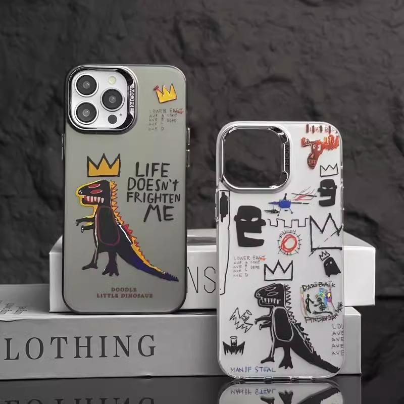 Double Layer IMD Color Silver Suitable for 15promax Phone Case Fun Crown Dinosaur 14 High-end Personality Anti-fall Cover