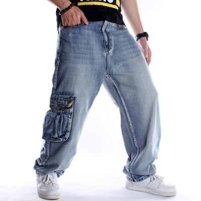 European And American Multi Pocket Jeans, Loose Fit Plus Fat Plus Plus Plus Size Long Pants, Men'S Hip-Hop Plus Size Street Dance Skateboard Pants