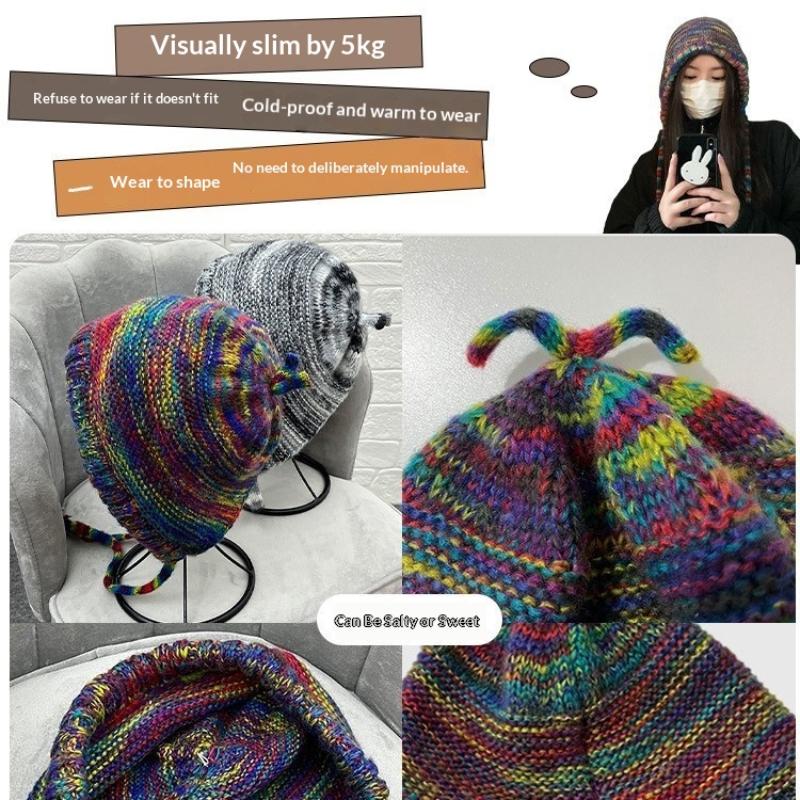 New Rainbow Striped Knitting Beanie Hat Women Girl Winter Warm Crochet Ear Protection Cap