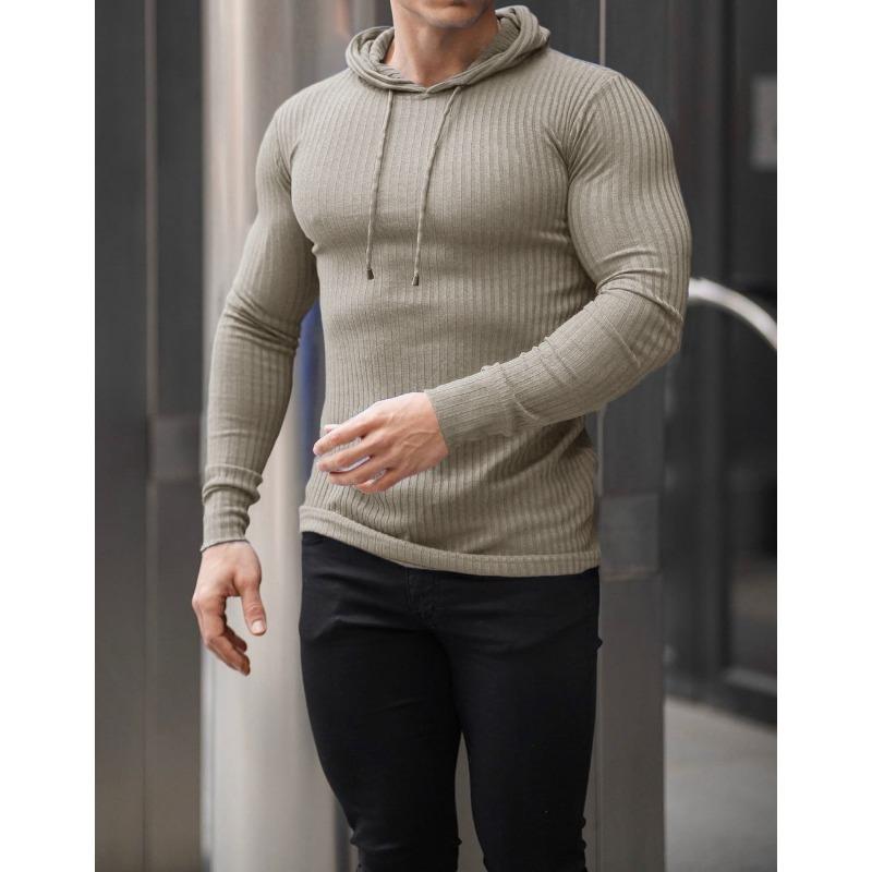 Men's Slim-Fit Long-Sleeve Hoodie Knit Sports Pullover Autumn Winter New Style Casual Solid-Colored Base Layer