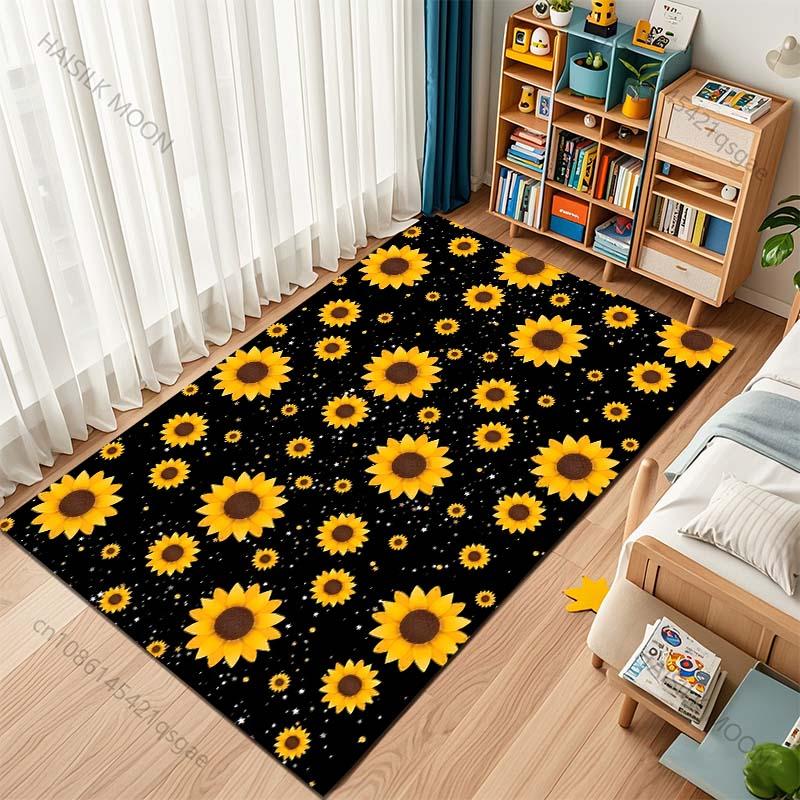 1pz Tappeto Artistico con Stampa Girasole per Soggiorno Camera da Letto Divano Zerbino Creativo Decorazione per la Casa Tappetino Antiscivolo Tappeto Area Tappeto Regalo di Lusso