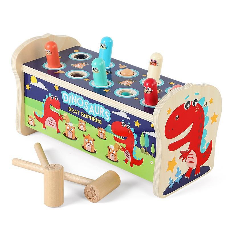 Children's wooden cartoon whack-a-mole percussion piling table Boys and girls percussion table Early education educational wooden toys