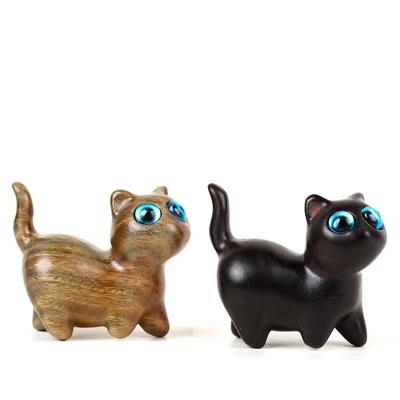 Sandalo Verde Curioso Testa Inclinata Gatto Animale Ornamento Mini Carino Legno Gatto Portafortuna Casa Capodanno 2025 Decorazione regali divertenti