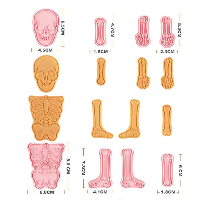 8Pcs Halloween Human Skeleton Biscuit Mold Cake Baking Flip Sugar Home 3D Cookie Party Decor Seal Compression Molding Plastic
