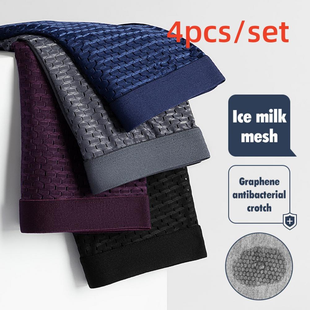 

Набор 4/1 шт. Мужское летнее нижнее белье Боксеры-слипы со средней посадкой и широкой эластичной резинкой U-образной формы Тонкие сетчатые шорты из ледяного шелка Трусы XXXL