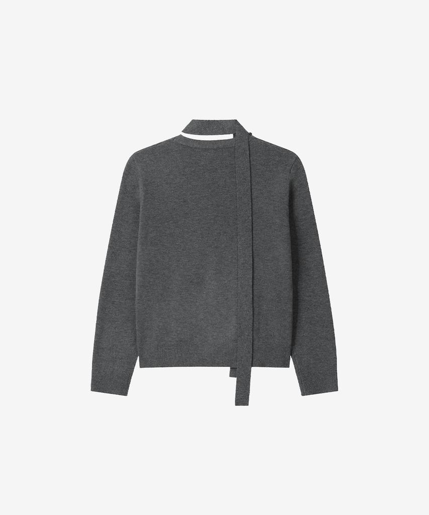 Basika Layered V-Neck Tie Cardigan (Gray)