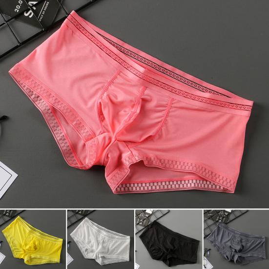 Men Underpants Ice Silk Ultra Thin Low-Rise Lace Solid Color Sexy 3D