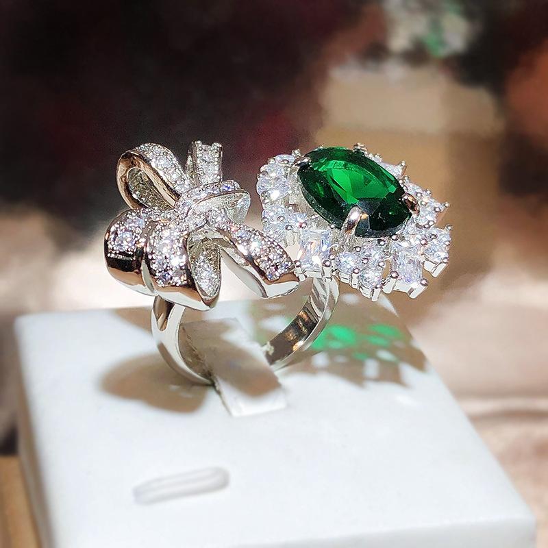 

Новое нежное изумрудное кольцо из диоксида циркония 925 марка сладкий бант нерегулярное кольцо вечеринка подарок на день рождения