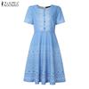 ZANZEA Women Casual Round Neck Short Sleeve Print Summer Dress