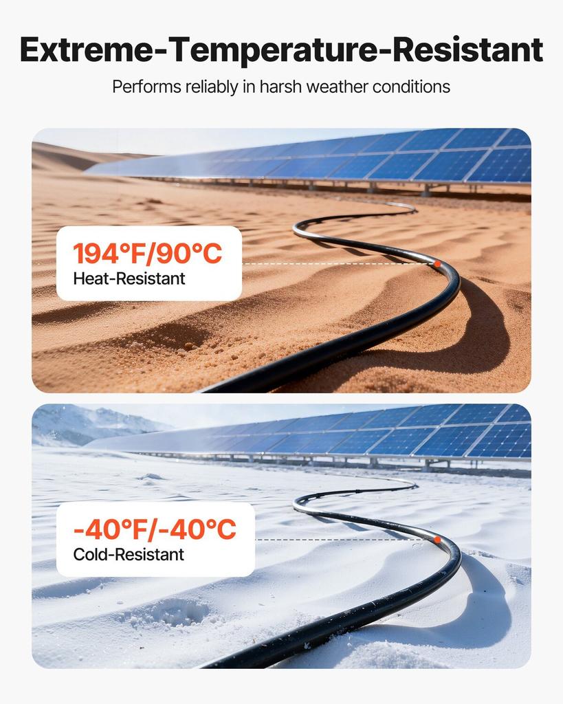 Solarkabel, 15,24 m Schwarz + Rot Kit, 10 AWG (6 mm²) Solarpanel-Verlängerungskabel, PV-Verzinnter Kupferdraht, für Außenbereich Haus Off-Grid Photovoltaik