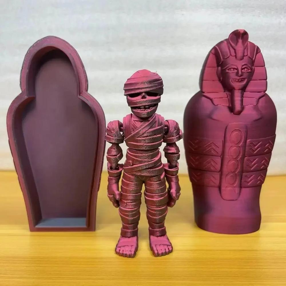 3D Printed Toy Model Mummy Decorative Gifts Egyptian Pharaoh Decorative Ornament Realistic Movable Mummy + Sphinx Set