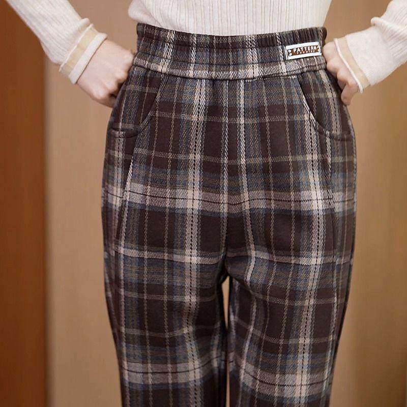 

Повседневные брюки женские большие размеры бархатные клетчатые шерстяные осенне-зимние эластичные талии повседневные свободные шаровары с высокой талией XXXXL