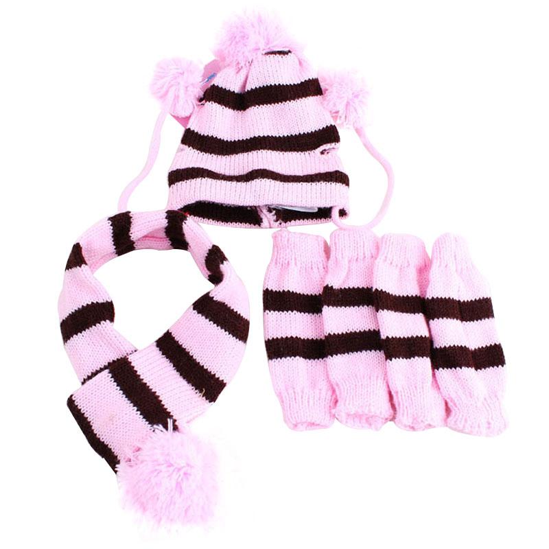 3 Colors Knitted Dog Hat Scarf Set Soft Leg Warmer Puppy Clothing Winter Warm Dog Clothes For Small Dogs XS-L