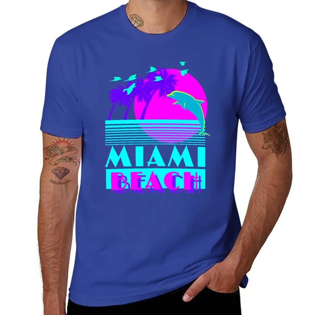 Neues Miami Beach Delfin Retro T-Shirt schwarze T-Shirts personalisierte T-Shirts Kurzarm Designer T-Shirt Herren