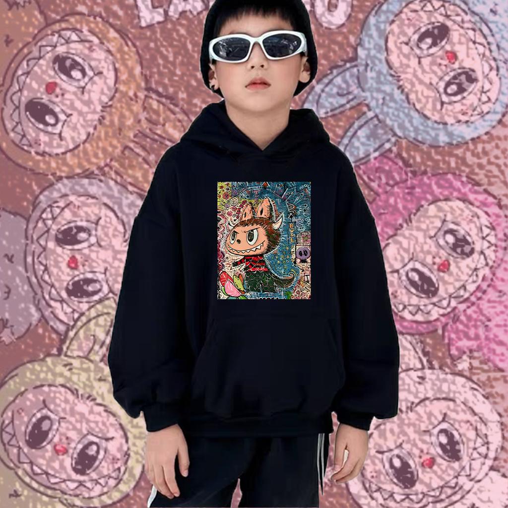 Çocuk Kapüşonlu Yeni Trend Labubu Çocuk Sevimli Çizgi Film Günlük Kapüşonlu 100-160cm Erkek Kız