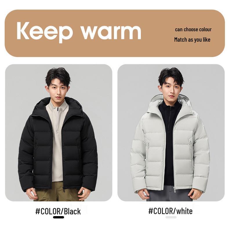 Herren Trendige Kurze Daunenjacke mit Kapuze - Verdickter Winter Outdoor Freizeitmantel