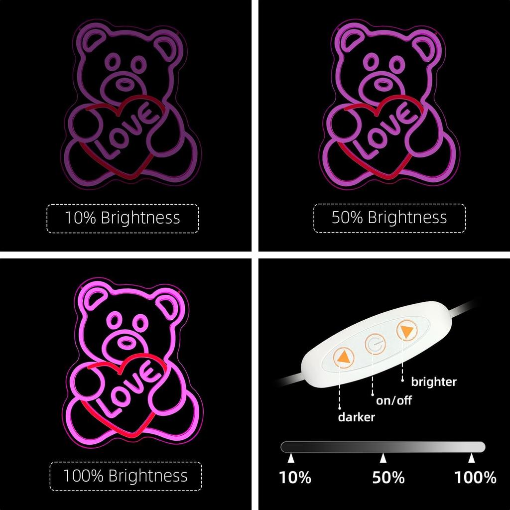 Valentines Day Neon Sign Valentines Teddy Bear Neon Signs for Wall Decor Dimmable Valentines Led Sign Bear Neon Lights for Bedroom Wedding