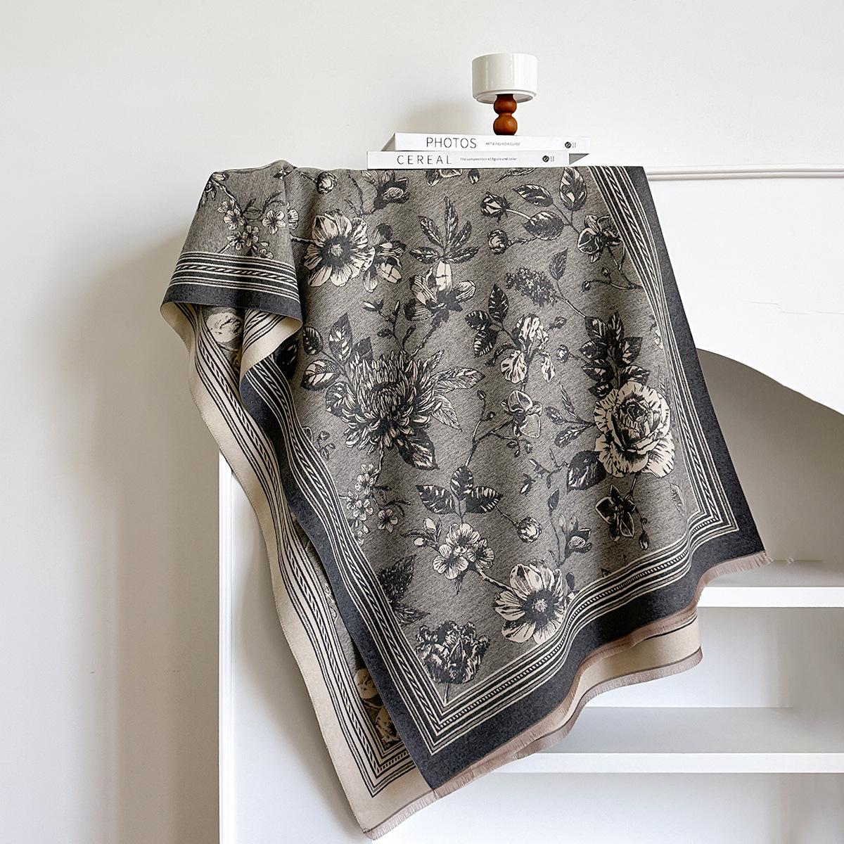 

Camellia cashmere scarf women s winter senior sense versatile thickened warm scarf air conditioner shawl small fragrance 185*65cm