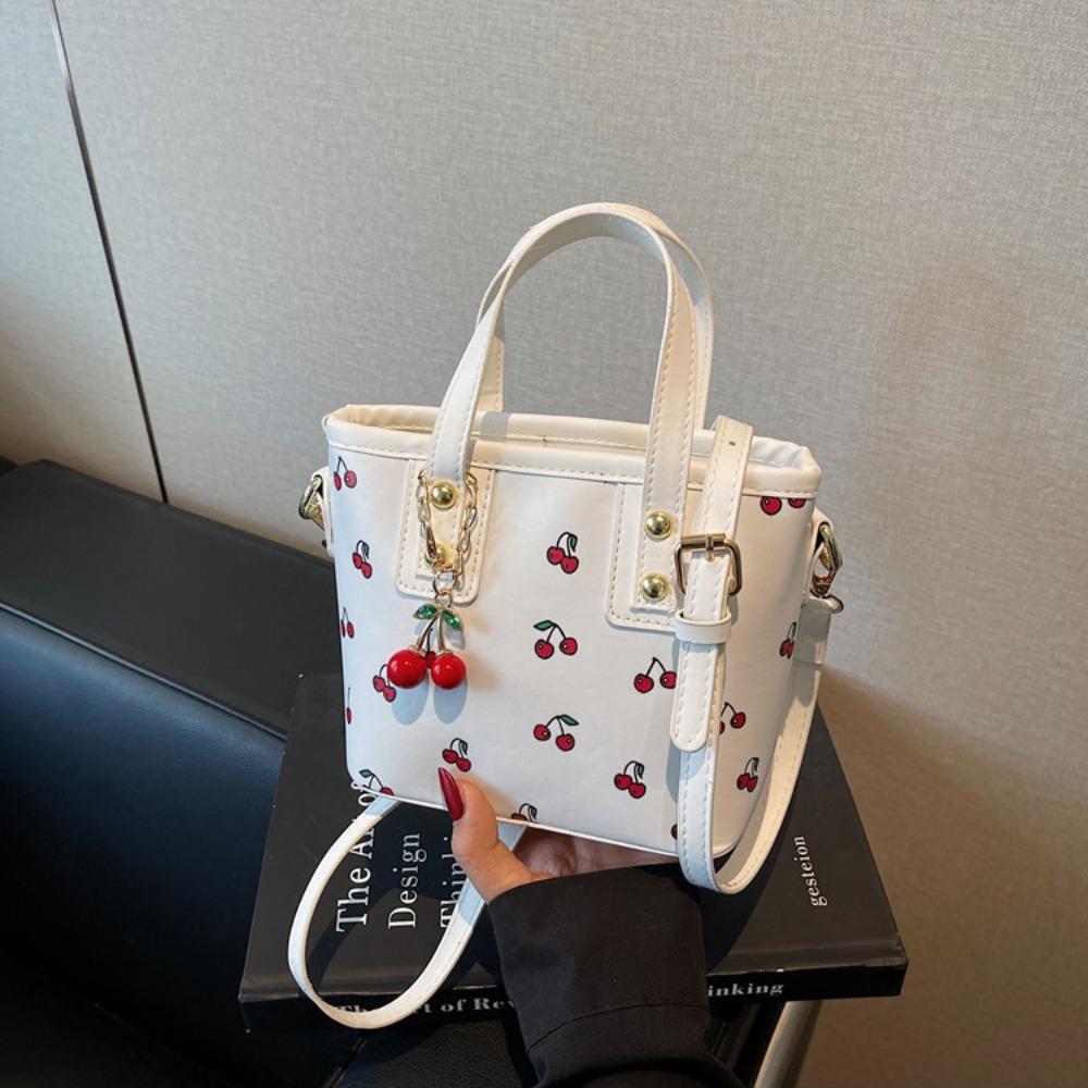 Korean Style Cherry Crossbody Bag Large Capacity Square Tote Bag Bucket Shoulder Bag Travel