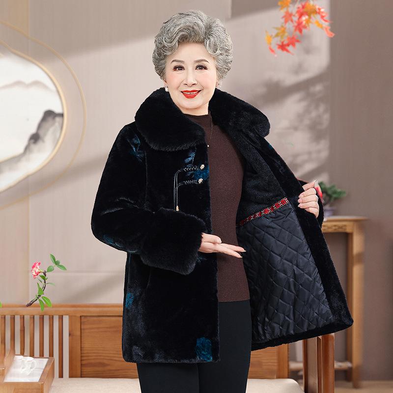 Grandma's Elegant Faux Mink Velvet Jacket 2025: Thickened Winter Wear for Middle-Aged and Elderly Women