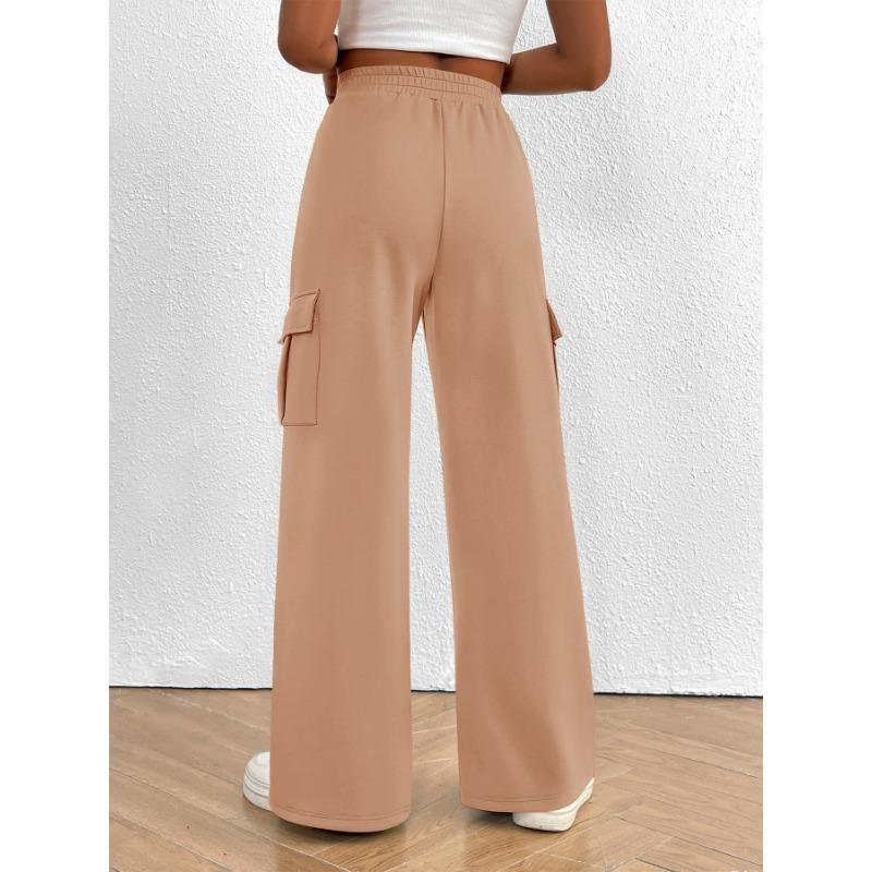 2025 Fashion Loose Casual Wide-leg Women Long Pants Drawstring Solid Color Pockets Sweatpants Office Autumn Wintercasual Jogging Pants Simple Trousers
