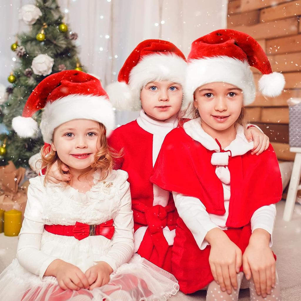 2PCS  Santa Hat for Kid Boys Girls Christmas Hat Bulk Xmas Holiday Velvet Hat for Children New Year Festive Holiday Party