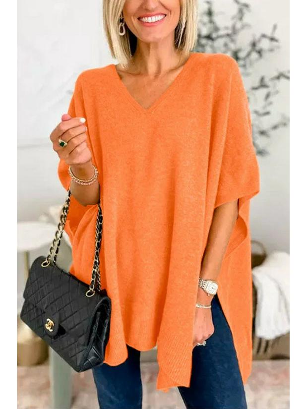 

2024 European & American V-Neck Pullover Sweater Cape - Women s Solid Color Loose Fit Top Extra Large помаранчевий/червоний