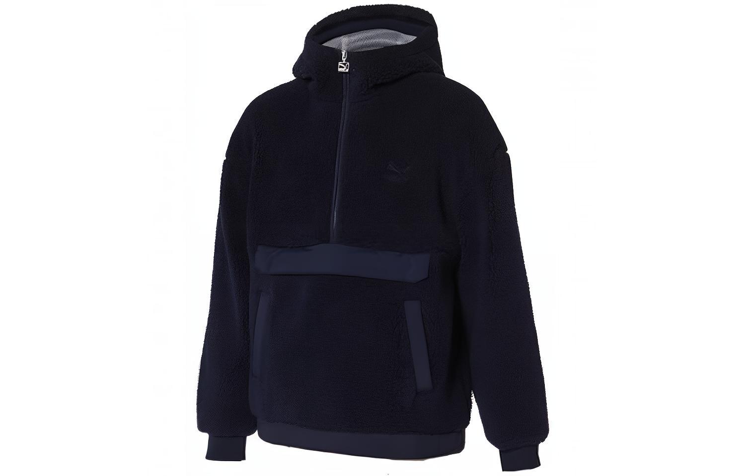 PUMA Velvet Jackets Unisex Navy Blue Hooded Thickened 929822-02 M