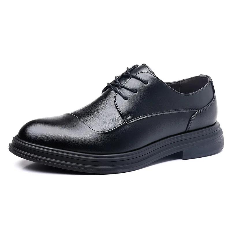 Fashion Designer Brand Black Leather Shoes for Men Wed Dress Shoe Lace Up Casual Business Oxfords Point Toe Office Formal Shoes for Male