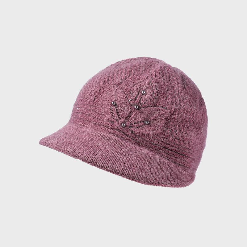 Mother Warm Hat Women's Autumn Winter Rabbit Hair Knitted Hat Middle-Aged and Elderly Thick Ear Protection Fisherman Hat