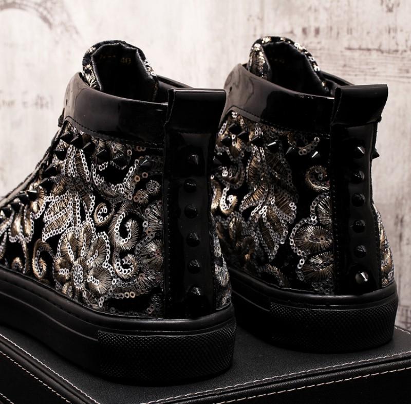 Fashion Men's Fashion Casual Short Ankle Boots Spring and Autumn Rivets Luxury High Top Shoes A7