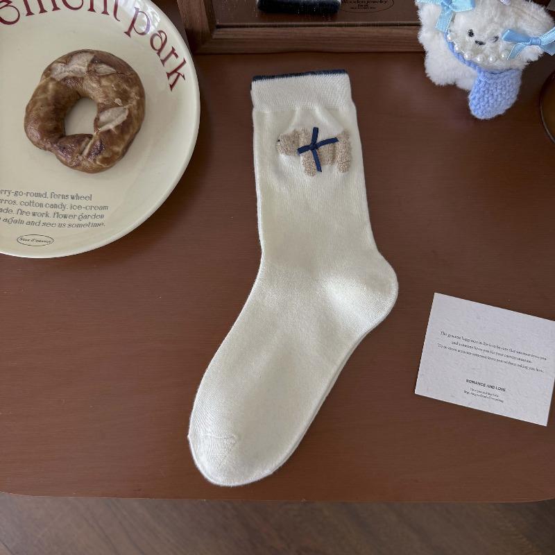 Fall/Winter Children's Socks From Fel Island, Retro Dark Blue School-style Pile Socks with Buttoned and Bow-tied Cuffs.