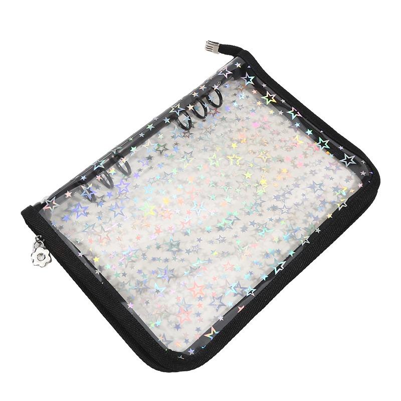 A5 Budget Binder Planner Cover with Zipper Glitter Stars 6 Ring Refillable Notebook Shell for Journal Albums Diary School Office Supplies