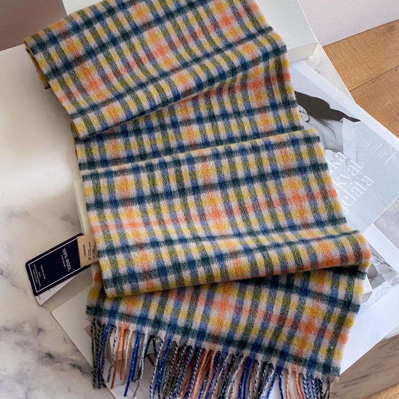 Men's Dark Blue Plaid 100% Pure Wool Scarf - Luxurious Winter Gift for Boyfriend, Father, or Elders.