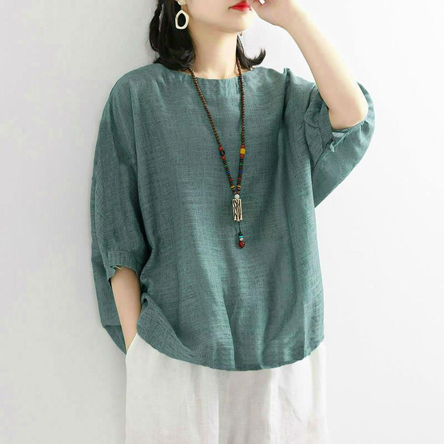 Summer New Style Plus Size Women's Loose Casual Solid Color Cotton Linen Short Sleeve T-Shirt Top