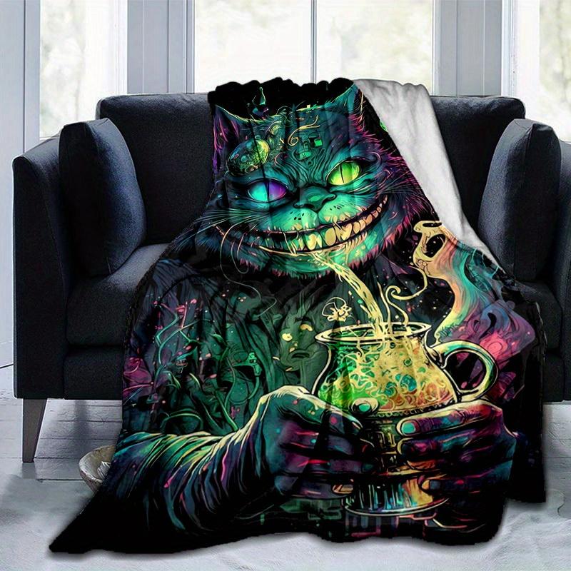 1PC Colorful Fantasy Cat Blanket - Seasonal, Home Decorative Throw, Soft Flannel Throw Blanket - Versatile & Cozy for Bedroom, Living Room,