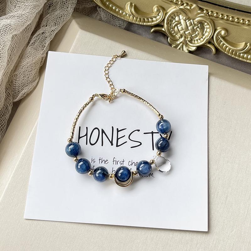 Adjustable Kyanite Crystal Bracelet for Women – Natural Blue Beaded Gift
