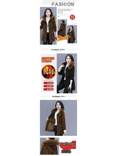 New Slim Fit Mid-Length Cotton Parka with Fur Collar and Cinched Waist