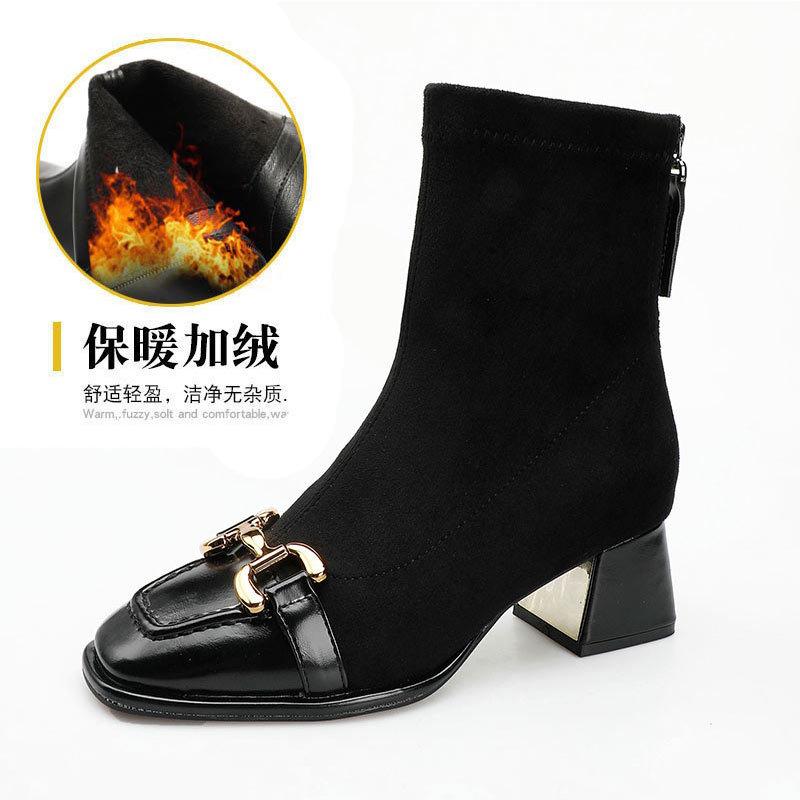 

Короткие сапоги женские одинарные сапоги квадратный носок толстый каблук женские сапоги новые ретро сапоги средней длины с пряжкой-лошадкой тонкие сапоги 39