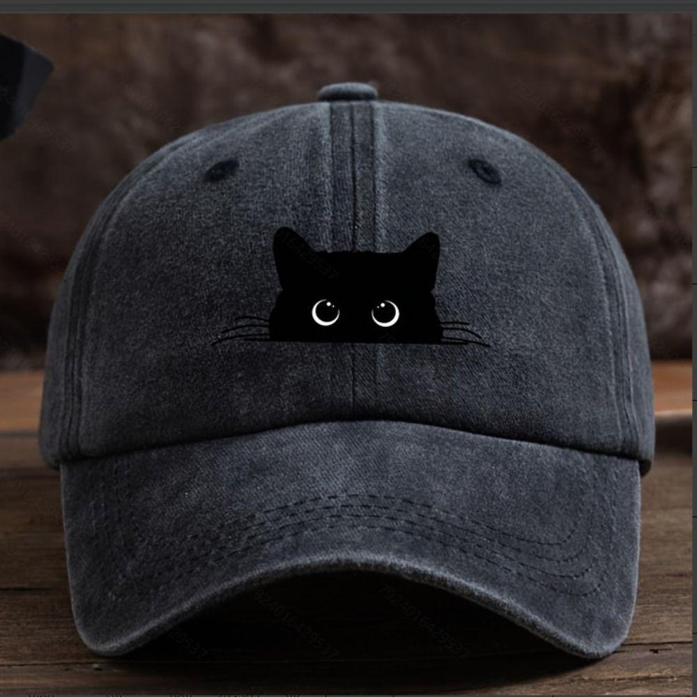 Sunscreen Cat Print Baseball Cap Peaked Cap Cotton Baseball Cap Casual Cartoon Baseball Hat  Summer