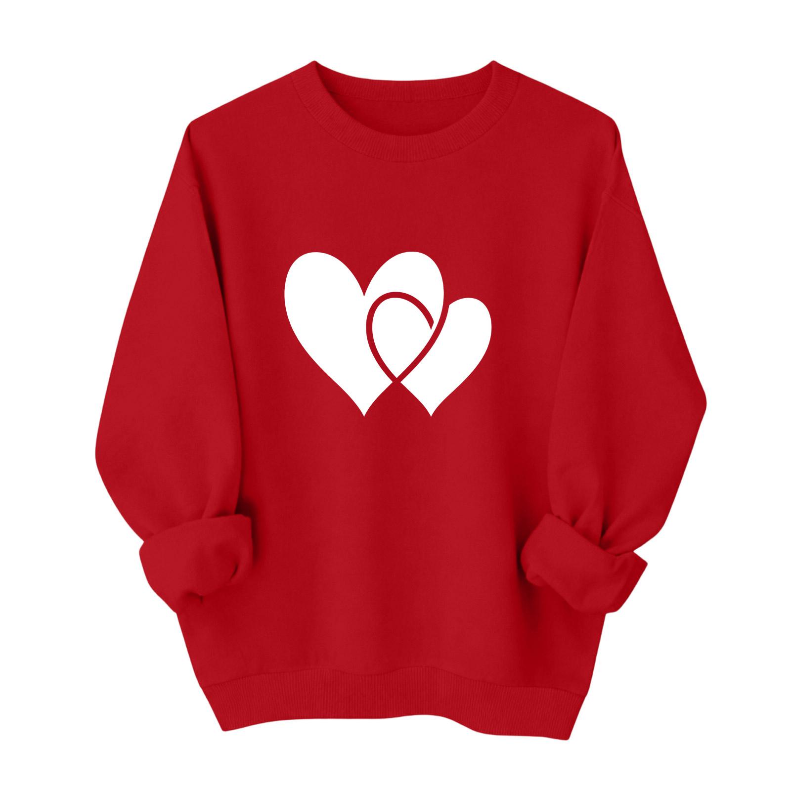 

Valentines Sweatshirts For Women Love Heart Graphic Pullover R-neck Long Sleeve Tops Valentine s Day Sweatshirt M