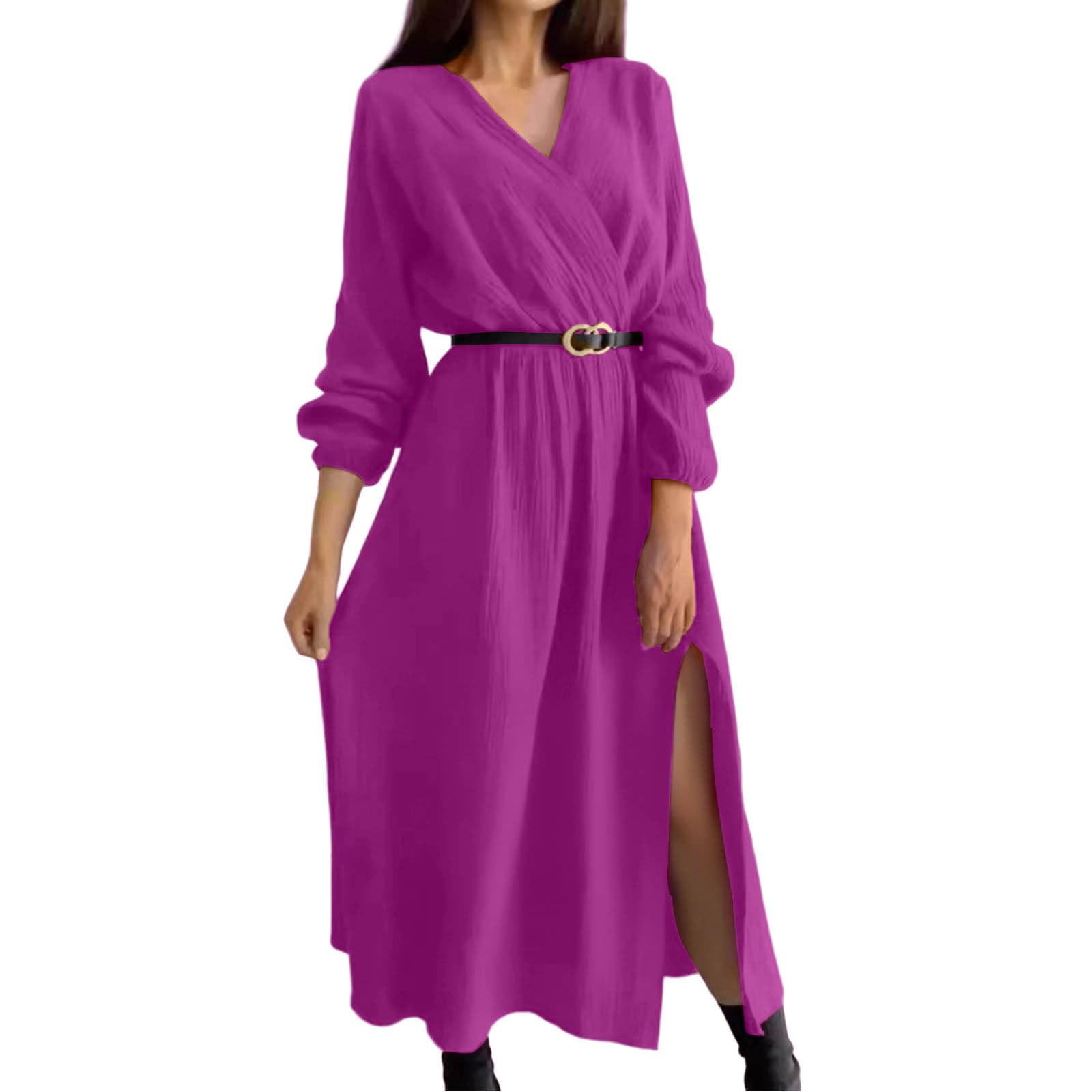 

Женское модное повседневное платье с расклешенной юбкой, длинным рукавом, однотонное XXL фиолетовый