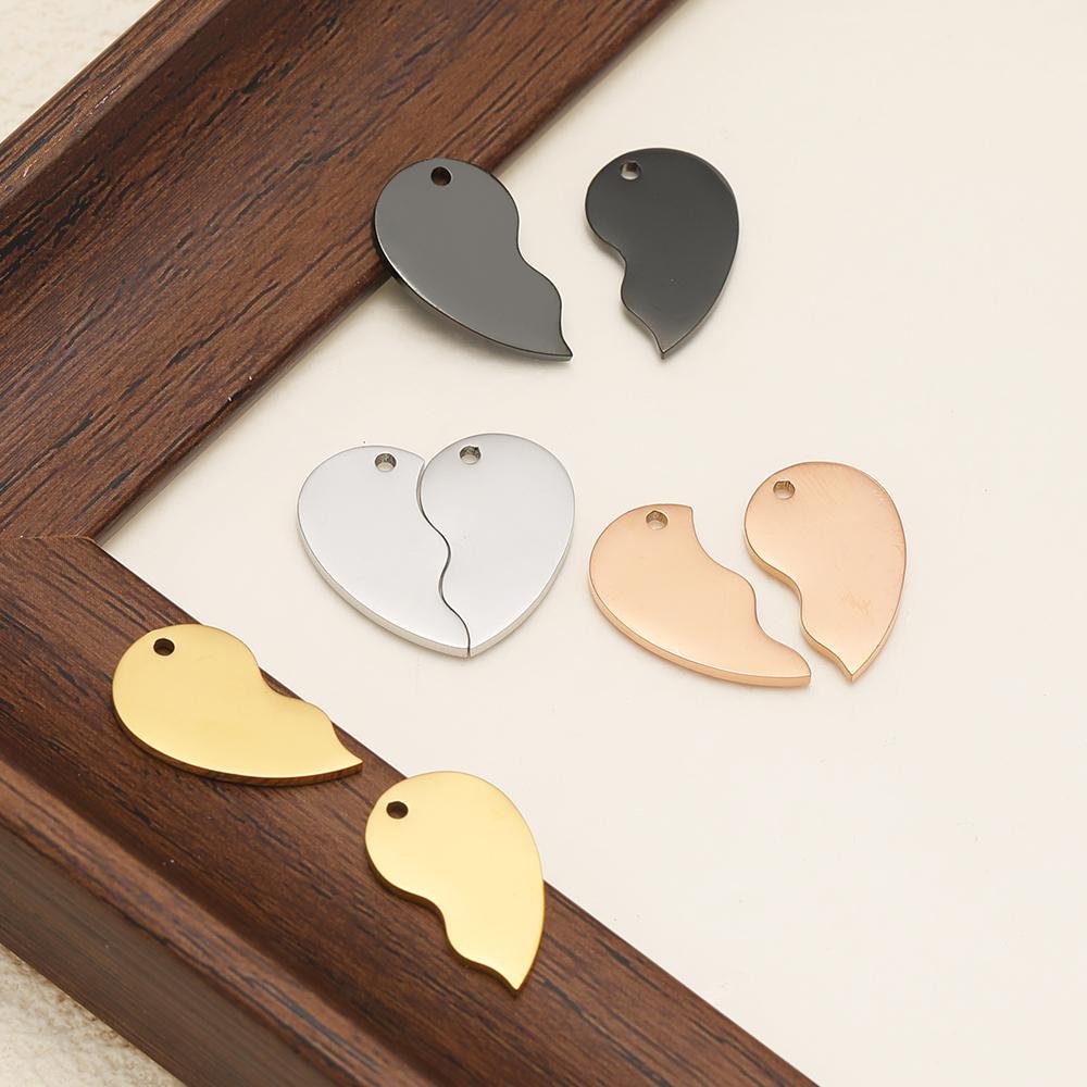 2Pcs/Set Stainless Steel Broken Heart Charms DIY Jewelry Earrings Making Fashion Couple Necklace Pendant Bracelet Lover Findings