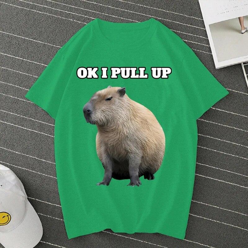 OK I PULL UP Capybaras Camiseta de verano de gran tamaño Camisetas de manga corta Ropa de calle Camiseta de capybaras Camiseta unisex para mujer Camiseta unisex
