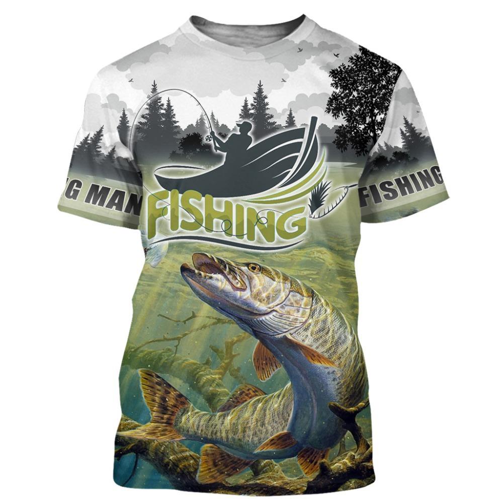 Children's Printed T-shirt Fishing Man Top New Leisure 3D Fashion Outdoor Fishing Male and Female Infant Children Short Sleeve