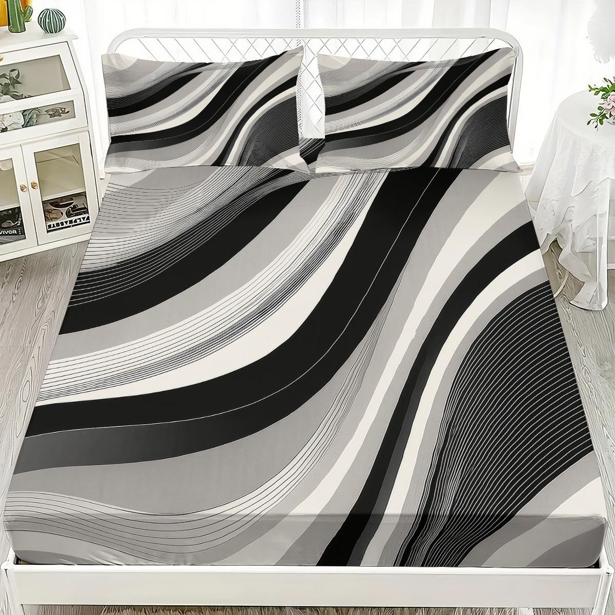 

Brown Wavy Stripes Printed Fitted Sheet Spiral Lines for Teens Bedding Set Abstract Artwork Geometric Stripes Decor 152x203cm
