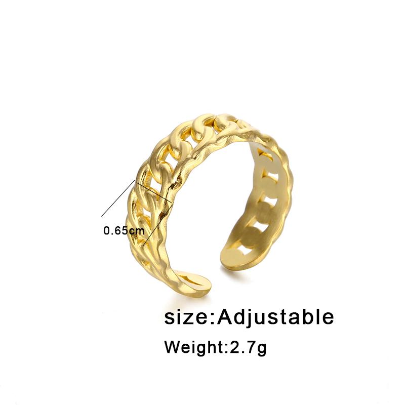 Vintage Cuban Link Chain Adjustable Rings For Women Men Gold Color Stainless Steel Finger Ring Geometric Jewelry Gifts