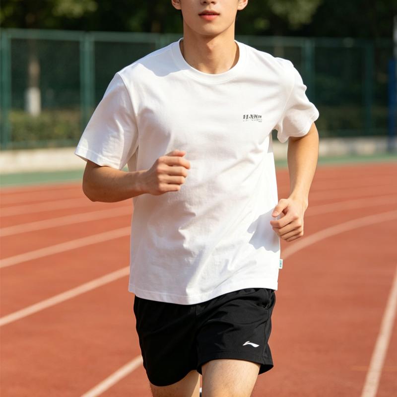 Li-Ning Summer Mens Round Neck Short Sleeve Skin-Friendly Breathable Comfortable Simple Fashion Versatile Casual Sports Suit AHSW275-1+YATV113-1