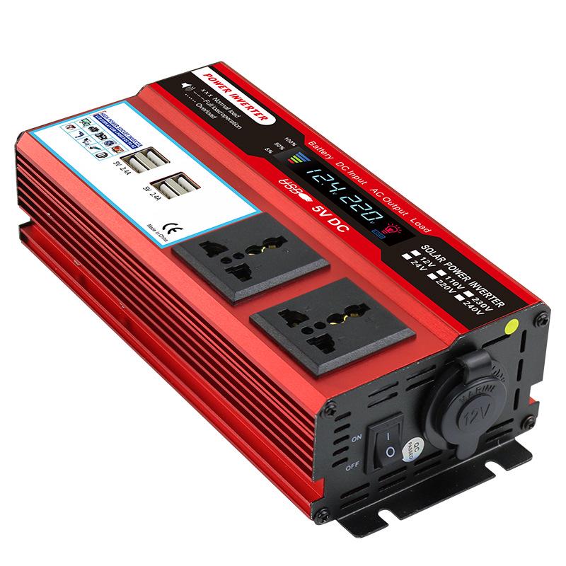 500W Car Power Inverter with 4 USB Ports - Red Photovoltaic Multi-Socket Converter