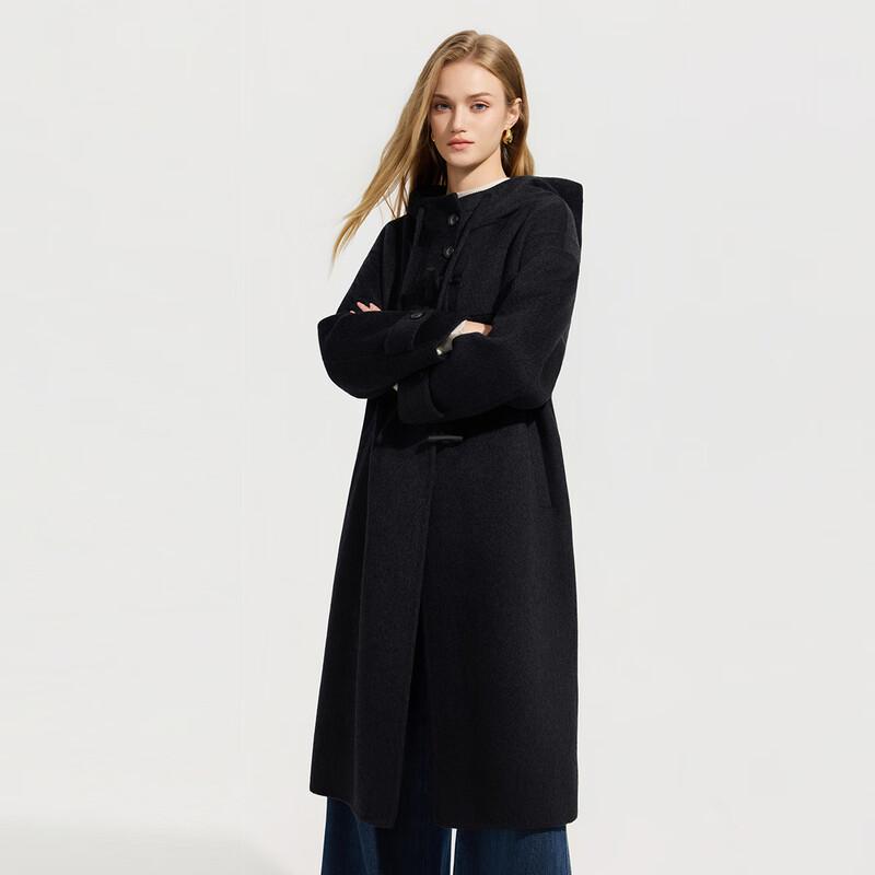 

Women s Hooded Wool Blend Double-Sided Long Coat M